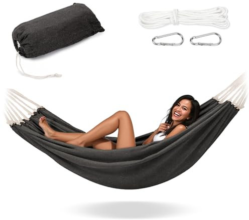Campela Doppelhängematte 200 x 150 cm – 240 kg Tragkraft, weicher Baumwollmix – Für Garten, Balkon & Camping sowie Innenräume – Boho-Stil, inkl. Tragetasche & Befestigungsset