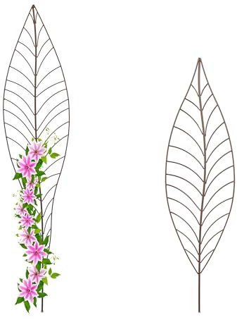 Relaxdays Tutores Plantas, Guías Trepadoras, Set 2, Diseño Hoja, Soportes Rosales, Enredaderas, 2 Tamaños, Metal, Marrón, Acero, 147 x 32 x 1 cm