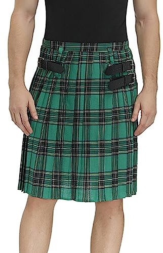 Generisch Jupe crayon femme longueur genou mode homme mode décontractée style rétro écossais à carreaux taille contrastée jupe plissée en une seule pièce, vert, L