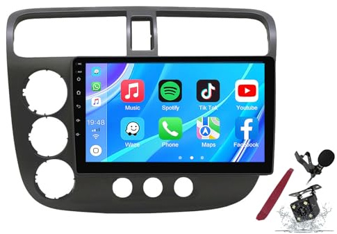 Android 14 Car Radio Sat Navi para H-onda Civic (2001-2005) Reproductor multimedia con pantalla táctil de 9 pulgadas con navegación GPS Carplay inalámbrica FM RDS Bluetooth 5G-WiFi SWC DSP,M100s