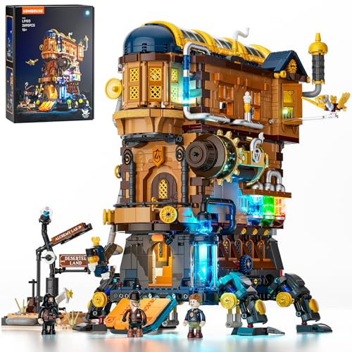LUMIBRICKS Set di Costruzione Illuminato “Castello Mobile dell’Alchimista” – Modello Meccanico Steampunk Fantastico da 2690 Pezzi con Magica Luce Blu e Strutture Mobili,Ideale per Adulti e Adolescenti