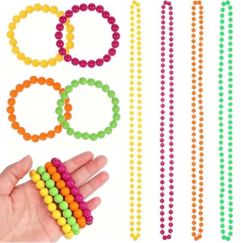 AEKZOX 8 Stück Perlenkette Damen Bunt, Perlenkette Damen Fasching, 80er Party Kleid Zubehör Neon für Mottoparty Armband Kostümzubehör