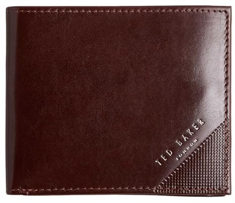 Ted Baker Leder Geldbörse Embossed Corner Leather Bifold Coin Wallet Brown Dunkelbraun