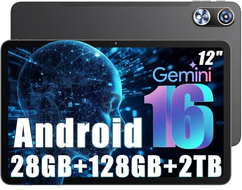 Raemond Android 16 Tablet 2026 Nuovo,12pollici schermo IPS 2K 2000x1200,8+20GB RAM+128GB(espandibile 2TB) ROM, T615 Octa-Core, 16MP+8MP, 8000 mAh, WiFi 2.4G/5G, GPS, Bluetooth 5.0,Face ID,Widevine L1