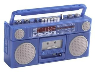 Miniature Dollhouse Furniture Retro Blue Radio Model with Cassette Design - 1:12 Scale Doll House Accessories, Pretend Play Toy Mini Houses Vintage Boombox Style Decoration for Playhouse Scene Display