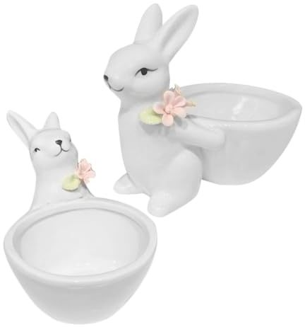 Housoutil Osterschale aus Keramik mit Hasenmotiv, 2er-Set Keramikschalen mit Hasenskulptur, Bonbonglas-schlüsselhalter, Einzigartige Schreibtischdekoration, Heimdeko, Büroaufbewahrung