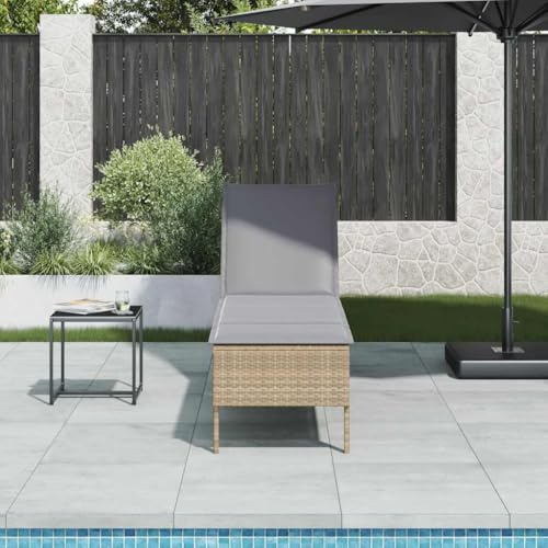 Hoopleep Sonnenliege mit Auflage Beige, 55x200x44 cm Poly Rattan, verstellbar, wetterfest, für Terrasse, Garten, Pool, Outdoor-Entspannung