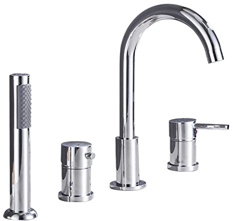 TTDGYYXW Robinets de lavabo de Salle de Bain, mitigeur de lavabo monté sur Le Pont, 4 Trous de robinetterie, mitigeur de Bain-Douche kit de Douche, mitigeur de Baignoire Chaud Froid à poignée Unique