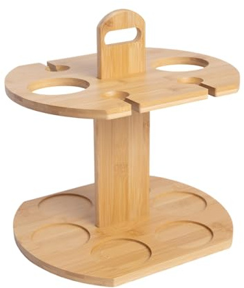 Ninebendstreams Kleines Weinregal aus Bambus, tragbares Weinglasregal, hält 2 Flaschen und 4 Gläser für Theke, Weinbar, Tisch oder Schrank