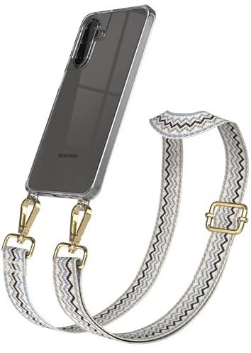 EAZY CASE Handykette - Verstellbares Taschenband kompatibel mit Galaxy A17, Schulterriemen, Handykordel mit Silikon Hülle, Umhängetasche, Beige Blau Gold