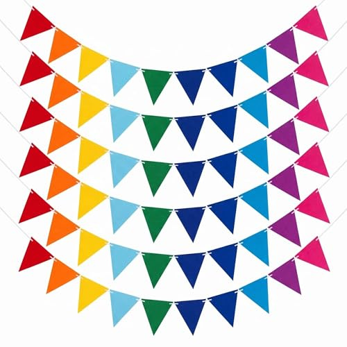 Wimpelkette Outdoor, Geburtstagsdeko, Wimpelkette Stoff – 6 Stück wetterfeste Girlande mit 12 Fahnen, bunt für Geburtstag, Party, Einschulung