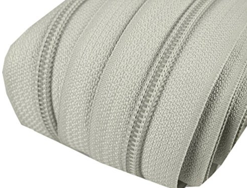 6 m endlos Reißverschluss 5 mm Laufschiene + 15 Zipper Meterware teilbar Farbwahl (hellgrau)