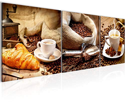 Runa Art - Bilder Küche Kaffee 120 x 40 cm 3 Teilig Wandbild auf Vlies Leinwand Braun Mehrteilig Modern 504133a