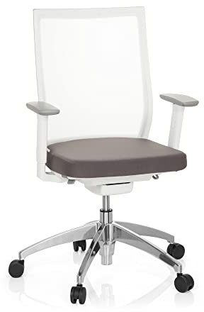 hjh OFFICE 657630 Profi Bürostuhl Aspen Stoff/Netz Weiß/Grau Drehstuhl ergonomisch, selbstheilender Netzrücken, höhenverstellbar