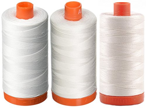 3-Pack - Aurifil 50WT - White + Natural White + Chalk, Solid - Mako Cotton Thread - 1422Yds Each