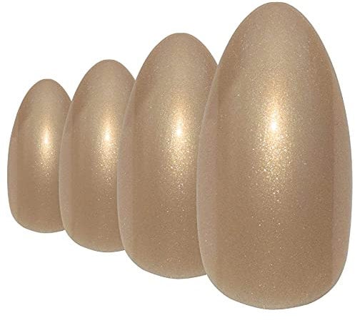 Bling Art Almond False Nails Fake Stiletto Glitter Gold Acrylic Long Tips Glue