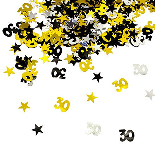 Oblique Unique® 30. Geburtstag Jubiläum Konfetti Gold Silber Schwarz Sterne Tisch- Konfetti mit Spiegeleffekt - über 500 Stück