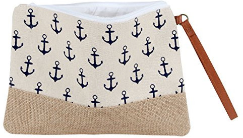 Kosmetiktasche Federmäppchen Kulturbeutel mit Reißverschluss Anker Maritim Handtasche Alsino, Variante wählen:KT-201 beige weiß Anker