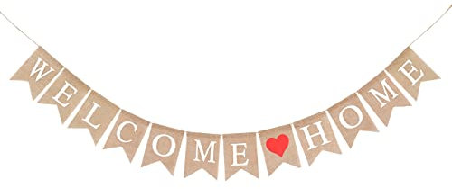 jijAcraft Willkommen Zuhause Girlande, 2,8 M Welcome Home Banner, Sackleinen Banner, Rustikale Sackleinen Bunting, Vintage Willkommen Home Dekoration Familie Party Deko