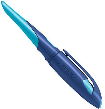 STABILO - Ergonomischer Schulfüller für Linkshänder mit Standard-Feder M - EASYbirdy in mitternachtsblau/azur - Einzelstift - inklusive Patrone - Schreibfarbe blau (löschbar)