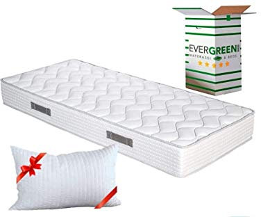 EVERGREENWEB Matratze 90x200 cm aus Polyurethanschaumstoff WATERFOAM, Ergonomisch, Höhe 20 cm + 1 Kissen aus Memory Foam Flocken, Atmungsaktiv Weiß Bezug, Orthopädisch, Massage-Effekt | Fashion