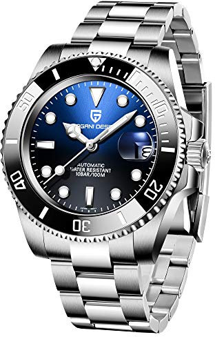 Pagani Design Mechanische Automatikuhr für Herren PD1661, nh35 Uhrwerk, Saphirglas, Edelstahl, 40mm (Blau Schwarz)