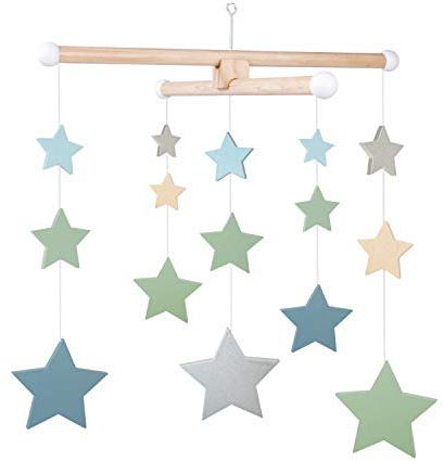 LS-LebenStil 3D Premium Holz Mobile Sterne Grün Blau Türkis 35x35x40cm Babyzimmer