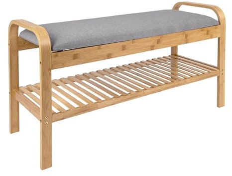 Leitmotiv Banc en Bambou Arch avec 1 étagère - Bois et Gris