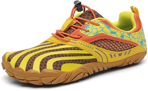 SAGUARO Barfußschuhe Barfussschuhe Kinder Outdoor Sport Barfuß Schuhe Jungen Mädchen Zehenschuhe Traillaufschuhe Fitnessschuhe rutschfest Badeschuhe Wasserschuhe Gelb,Gr.25