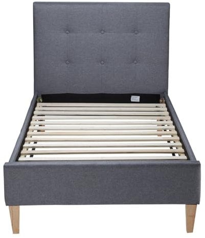 Homestyle4u 1986, Polsterbett 90x200 Grau Bettgestell mit Lattenrost Bett Einzelbett