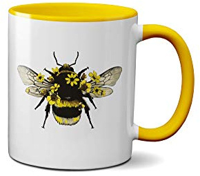 SMARTYPANTS Vintage Bee Print Mug - Artistic Bumble Bee Design Cup Presents Gifts Ideas Tea Coffee Novelty Heavy Duty Handle Dino Coated Dishwasher/Microwave Safe Sublimation