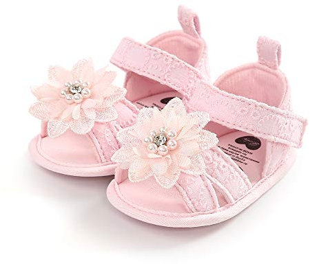 Voracale Sandali Estivi Principessa Bambini Scarpine Battesimo Neonata Scarpe Bambina Elegante Scarpe Basse Casuali Scarpe da Neonato Scarpine con Fiore Eleganti Piatto (Roso, 12-18 mesi)