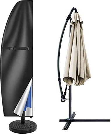Teynewer Parasol Cover Waterproof, Cantilever Parasol Protective Cover with Telescopic Pole and Zipper Fit for 1 to 3 m Diameter Umbrella Patio Parasol Weatherproof UV-Anti Windproof (205x25x57/48cm)