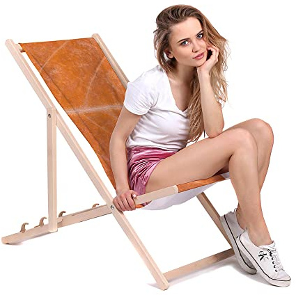 DreamRoots Liegestuhl klappbar Buchenholz, Dry Leaf Boho | Klappliegestuhl Holz, Buchenholz, bis 130 kg, 3-fach verstellbar, waschbarer Polyesterbezug, für Garten & Terrasse
