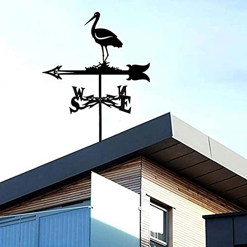 ANCHA Girouette de Toit en Fer forgé de Style Oiseau de Cigogne, avec Ornement de Cigogne en Satin, girouette en métal, indicateur de Direction du Vent