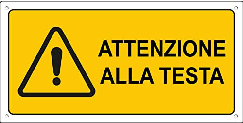 pubblimania ATTENZIONE ALLA TESTA Cartello di emergenza e sicurezza in alluminio composito metallo 3 mm di spessore (Cm 29x14,5) (Attenzione alla Testa)