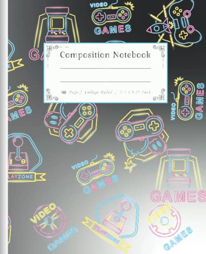 Composition Notebook Black White Video Gaming Themed Comp Book: Wide Ruled Lined Paper 161 pages 9-3/4 x 7-1/2 inches Gamer Gaming Video Games Black ... Kids Children Adults Supplies Students Gift