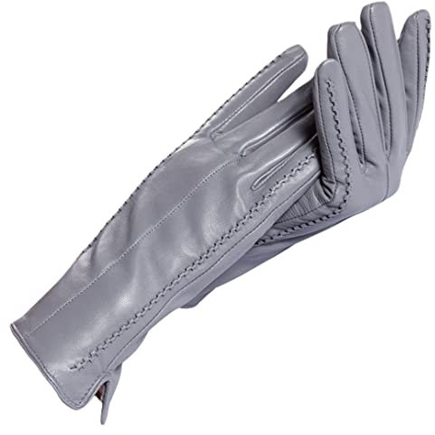 Disimlarl Damen Thermo-Lederhandschuhe mit Baumwolle gefüttert, grau, 7.5