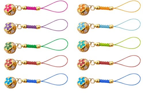 WOONEKY 10 Stück Bunte Glocken Handyanhänger Telefon Hängeseil Retro Design Langlebiges Material Schlüsselanhänger Handy Lanyard