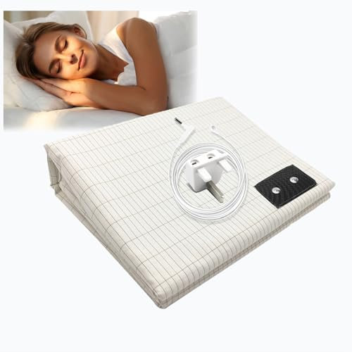 RIQINXIN Hoja de conexión a tierra de fibra plateada, conductiva, para dormir mejor, sábana de algodón orgánico y energía de tierra saludable, 153 x 203 cm