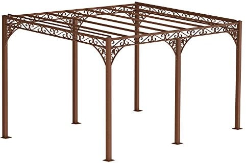 ELEO Pergola Sardegna rostoptik - eckig 3x4 m Anstellpergola für draußen handgeschmiedet Schmiedeeisen dekorativ - Pavillon für den Garten Metall stabil rost Edelrost - für draußen Winterfest