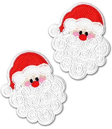 Laughing Lizards Weihnachtsmann-Aufnäher zum Aufbügeln, bestickte Applikationen, Urlaubsverzierungen für Kleidung, Jacken, Rucksäcke und Dekorationen (Weihnachtsmanngesicht)