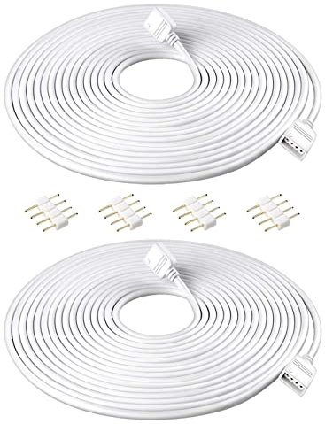 HUAZIZ 2 Stück 5 meter RGB LED Streifen Verlängerungskabel 4 polig LED Band Verlängerung Kabel RGB, Verlängerung Anschluss Kabel für 5050/3528 LED RGB Leiste Streifen Weiß