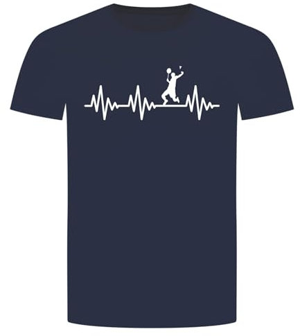 Herzschlag Badminton T-Shirt - EKG Federball Sport Schläger Ball Netz Navyblau M