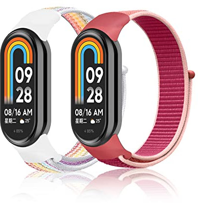 SeNool Bracelet pour Xiaomi Smart Band 10/9 / 8, 2 Pièces [Nylon Bande] [Léger Respirant, Facile Nettoyer], Remplacement Bracelet pour Xiaomi Mi Band 10/9 / 8 - Rouge + Coloré