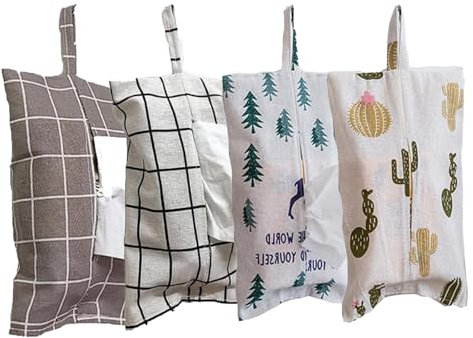 Eterspr 4 Pezzi Porta Fazzoletti da Appendere, Porta Carta in Cotone, Scatola per Fazzoletti Appendere, per Bagni, Cucine, Camere da Letto, ecc