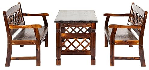 YVYKFZD Outdoor-Gartenbank Aus Holz, Traditionelle Sitzbank Parkbank, Wetterfester Gartenmöbel Bank Mit Gebogener Rückenlehne Und Armlehne, Für Veranda, Balkon, Pool (Color : Table and Stool Set)