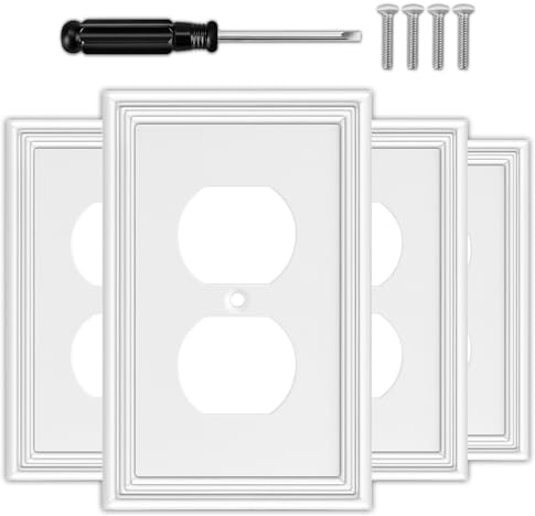 OKAYZIP White Decorative Outlet Covers Wall Plates - 4 Pack