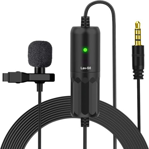Moman S8 Lapel Mikrofon mit Clip 8Meter Lavalier-Mikrofon Omnidirectional Kondensator Mini Clip Mikrofon mit Kabel für DSLR Kamera/Handy/Audio-Recorder/Mischer/Interview/Videokonferenz/Podcast/Diktat