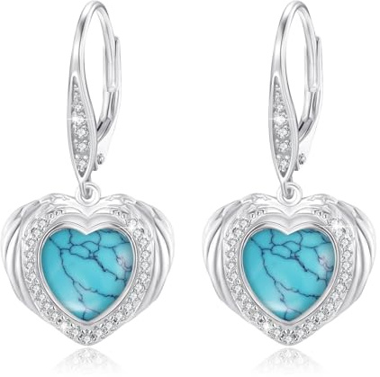 MEDWISE Türkis Tropfen Ohrringe Damen 925 Sterling Silber Flügel Ohrringe mit Herz Türkis Ohrringe Flügel Schmuck für Mutter Mama Frauen Mädchen Geschenk
